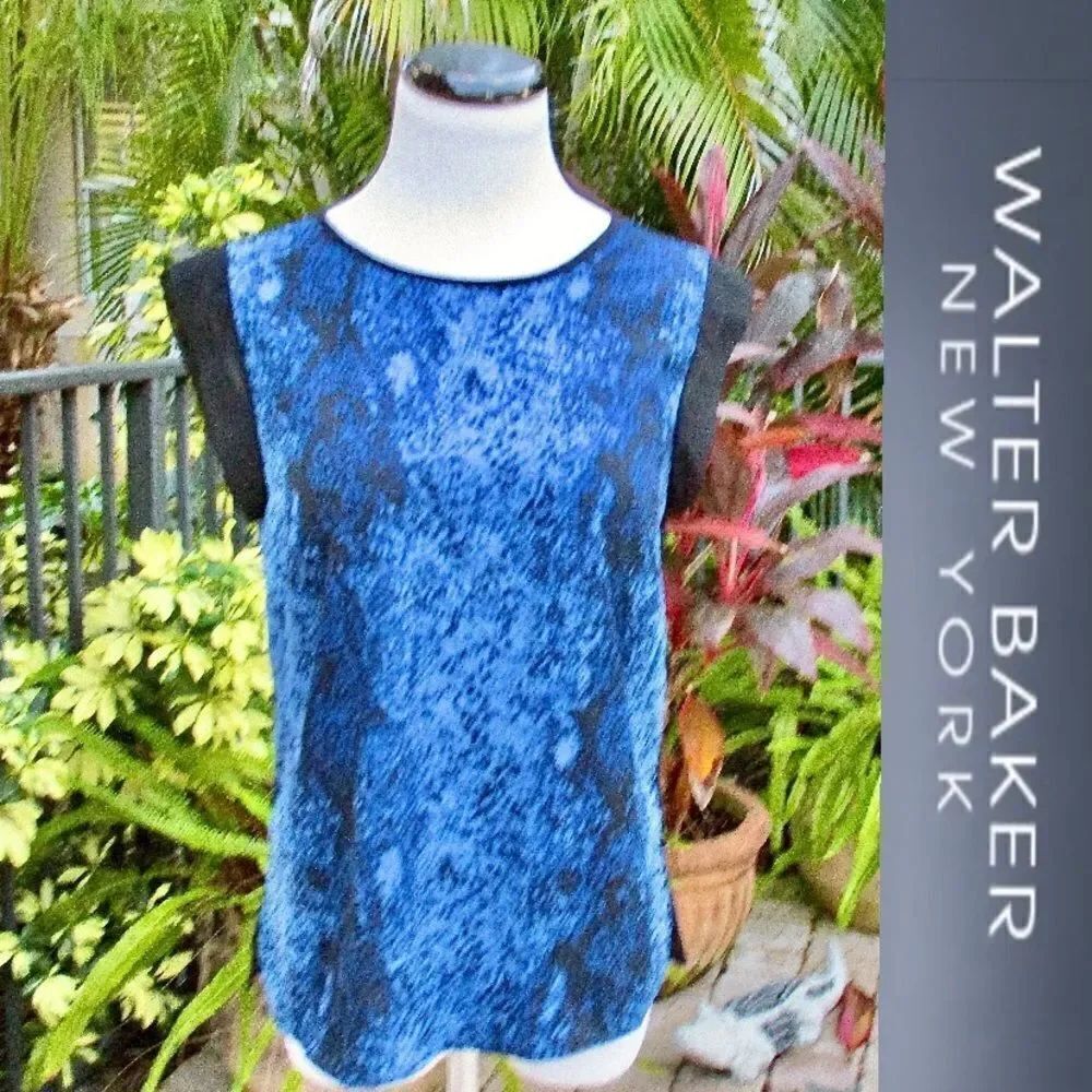 Walter Baker Cobalt Snakeskin Semi-Sheer Blouse